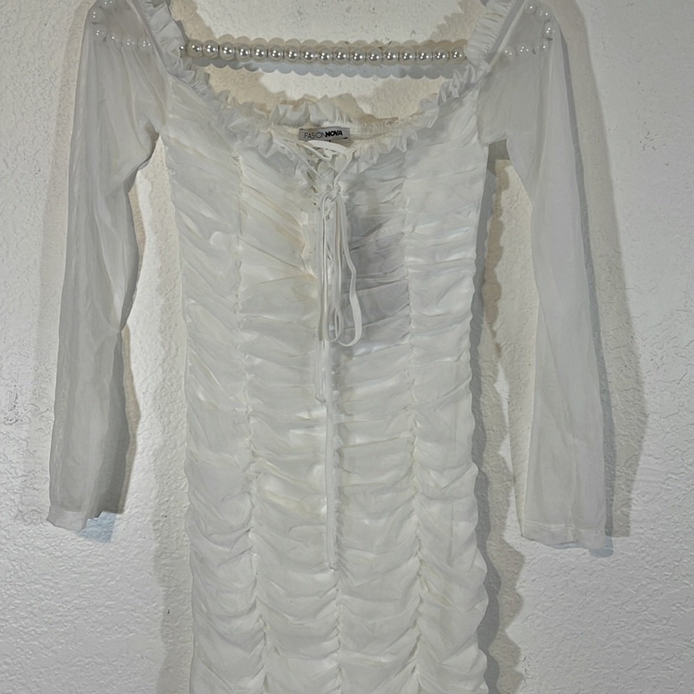 FASHION NOVA Maura Mesh White Dress Size Small NWT - Picture 4 of 13